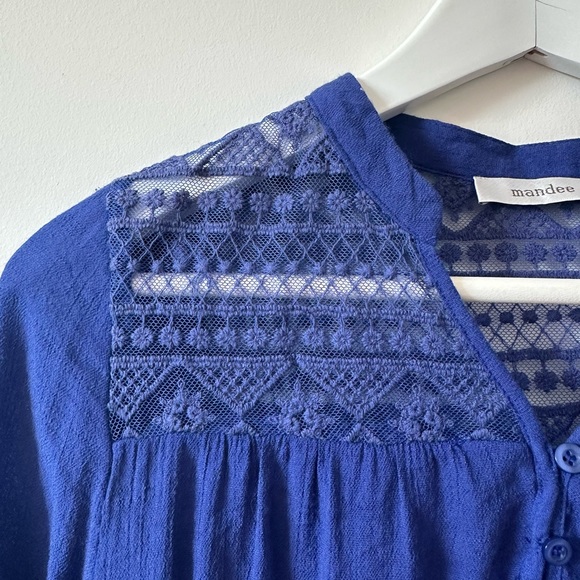 ⛱️ 2/20$  Mandee blue azul long shirt . 3/4 sleeves 100% coton - Picture 3 of 8